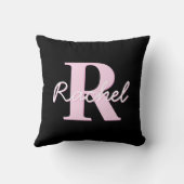 Coussin Joli monogramme personnalisable | Rose clair et no (Verso)