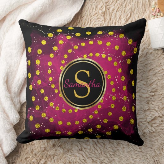 Coussin Joli Monogramme rose et nom Jeter l'oreiller (Couverture)