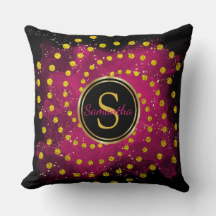 Coussin Joli Monogramme rose et nom Jeter l'oreiller