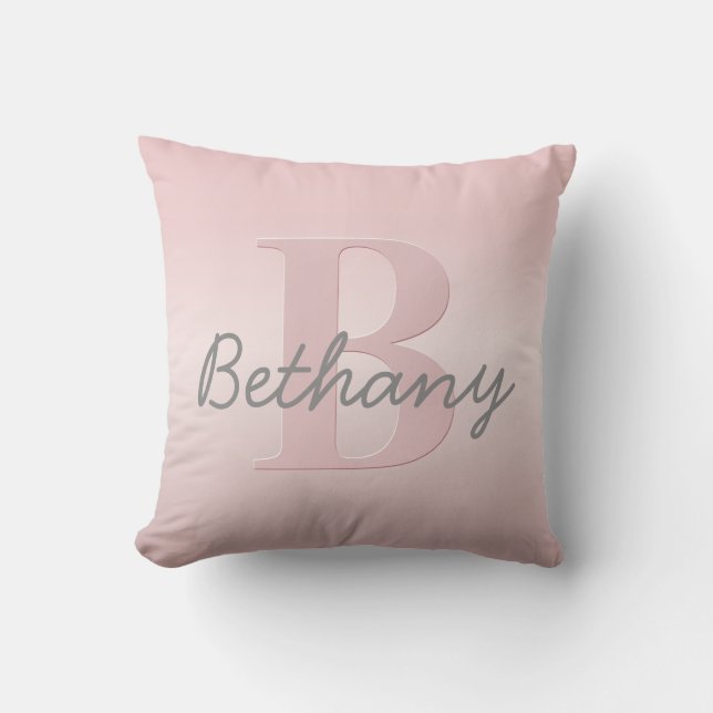 Coussin Joli Monogramme rose personnalisable et votre nom  (Recto)