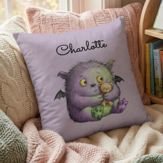 Coussin Joli Monstre Buddies Violet Vert Fluffy