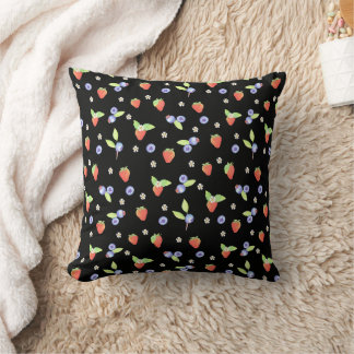 Coussin Joli motif aquarelle de myrtille et fraise