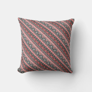 Coussin Joli motif aztèque gris rouge design