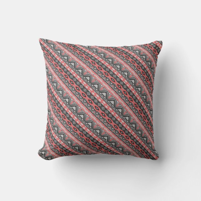 Coussin Joli motif aztèque gris rouge design (Recto)