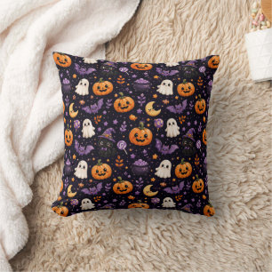 Coussin Joli motif d'art de citrouille de fantôme de chat