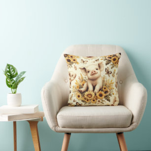 Coussin Joli Motif de cochon de tournesol Vintage