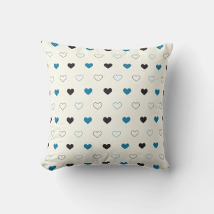Coussin Joli motif de cœur simple bleu crème noir