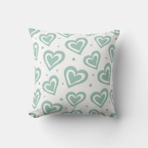 Coussin Joli motif de cœur vert et blanc