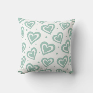 Coussin Joli motif de cœur vert et blanc