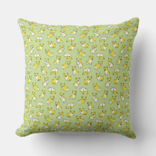 Coussin joli motif de corgis de dessin animé en vert