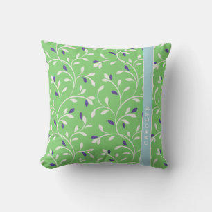 Coussin Joli motif de monogramme aux feuilles vertes frisé