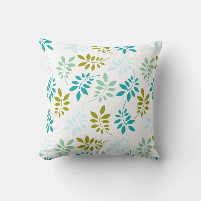 Coussin Joli Motif Feuille Bleue Et Vert (Recto)