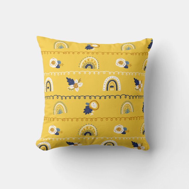 Coussin Joli Motif fleuri jaune arc-en-ciel (Recto)