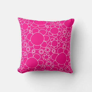 Coussin Joli motif floral de fleurs gribouillées en rose c