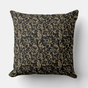 Coussin Joli motif floral noir marron vintage