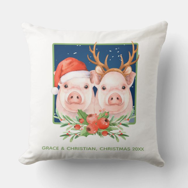 Coussin Joli Noël à deux cochons (Recto)