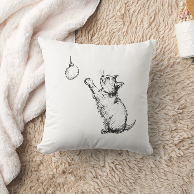 Coussin Joli Noël Chat Reaching pour l'Ornement (Couverture)