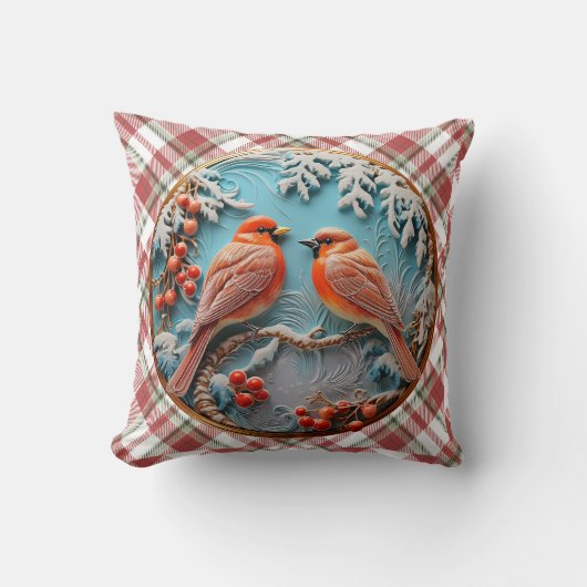 Coussin Joli Noël Plaid Birds. (Recto)