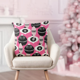 Coussin Joli Noël Rose Et Noir Retro