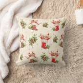 Coussin Joli Noël Vintage Rétro Rouge Vert Elfes (Couverture)