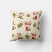 Coussin Joli Noël Vintage Rétro Rouge Vert Elfes (Verso)