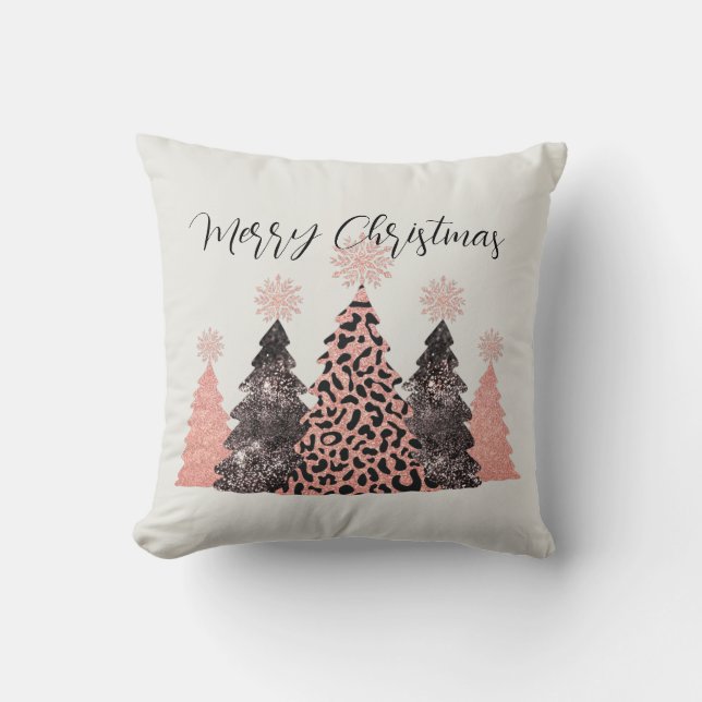 Coussin Joli noir rose Joyeux arbres de Noël de Noël de va (Recto)