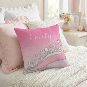 Coussin Joli Nom de Fille Rose Pâle et Étoiles Argentées R