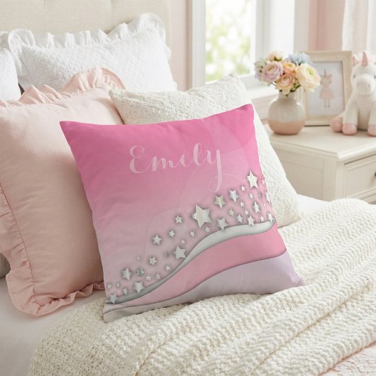 Coussin Joli Nom de Fille Rose Pâle et Étoiles Argentées R