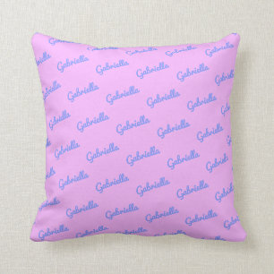 Coussin Joli nom personnalisé en écriture script rose et v