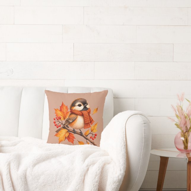 Coussin Joli oiseau d'automne avec écharpe confortable – F (Canapé)