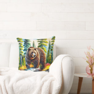 Coussin Joli ours brun de la forêt