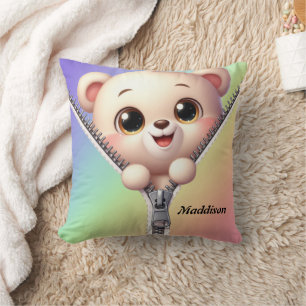 Coussin Joli Ours coloré Enfants Nom personnalisable