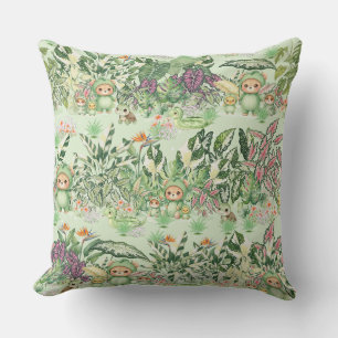 Coussin Joli ours de jungle et motif transparent tropical