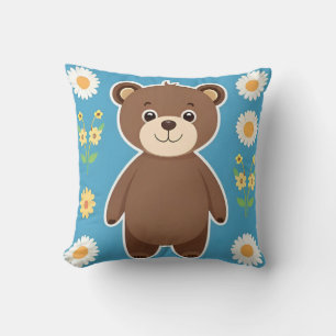Coussin Joli ours en peluche brun dessin animé