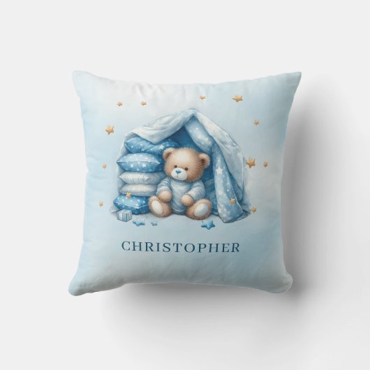 Coussin Joli ours en peluche endormi dans un berceau de bé (Verso)