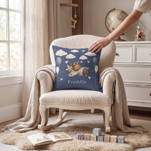 Coussin Joli Ours Pilote Avion Nuages Étoiles Bleu