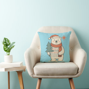 Coussin Joli ours polaire de Noël scandinave d'hiver