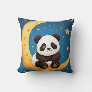 Coussin Joli panda assis sur un croissant de lune doré