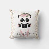 Coussin Joli panda fleuri monogramme personnalisé jeton pi (Recto)