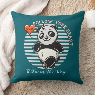 Coussin Joli Panda "Suivez Votre Cœur" Personnalisé