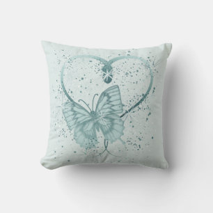 Coussin Joli Papillon, Coeur et Paint Splatz en Turquoise