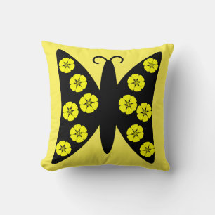 Coussin Joli papillon floral noir et jaune