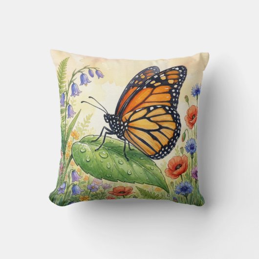 Coussin Joli papillon sur une feuille Petits insectes (Recto)