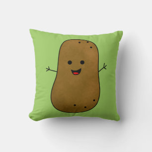 Coussin Joli Patate Heureux, Fond Vert
