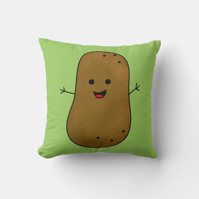 Coussin Joli Patate Heureux, Fond Vert (Recto)