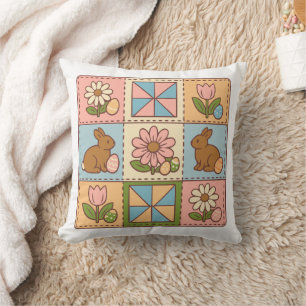 Coussin Joli patchwork de Pâques lapin pastel fleuri 