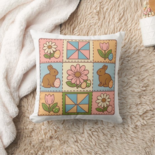 Coussin Joli patchwork de Pâques lapin pastel fleuri  (Couverture)