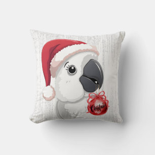 Coussin Joli perroquet chapeau de Père Noël nœud rouge Noë