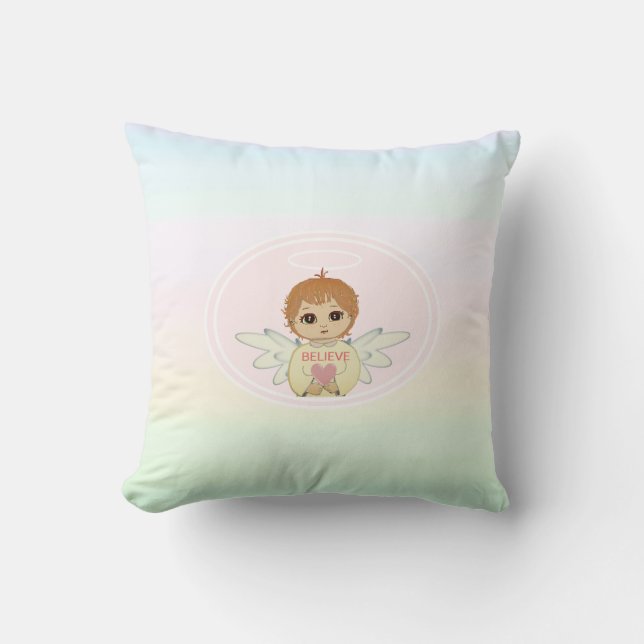 Coussin Joli petit ange sur des tons pastel (Recto)
