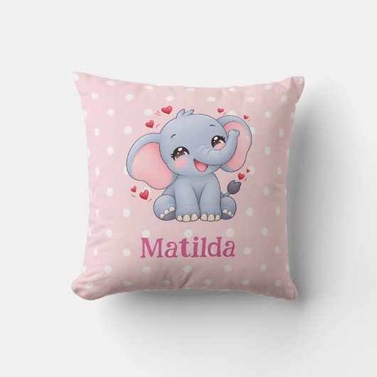 Coussin Joli Petit Éléphant, Pastel Rose Points (Recto)